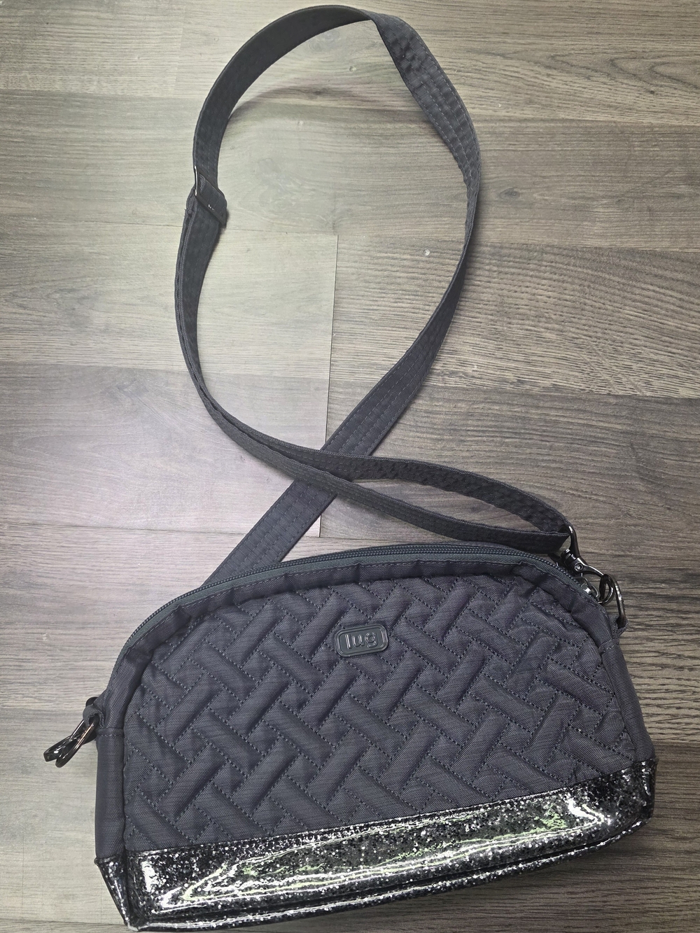 lug Black Crossbody Bag with Glitter Trim - Picture 3 of 5